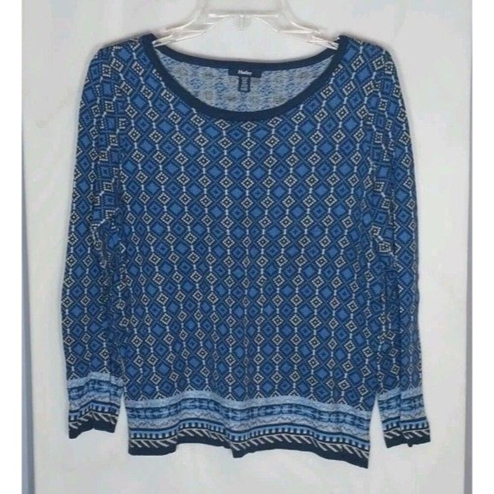 Hatley Blue Geometric Knit Pullover Sweater Women’s Small Soft Cotton Blend